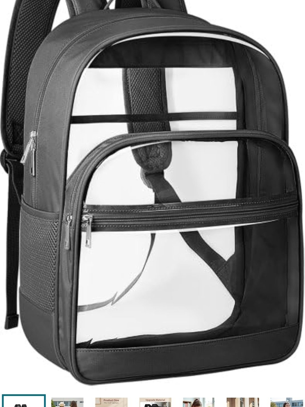 Clear Front Black Men's Backpack - Transparent Pocket